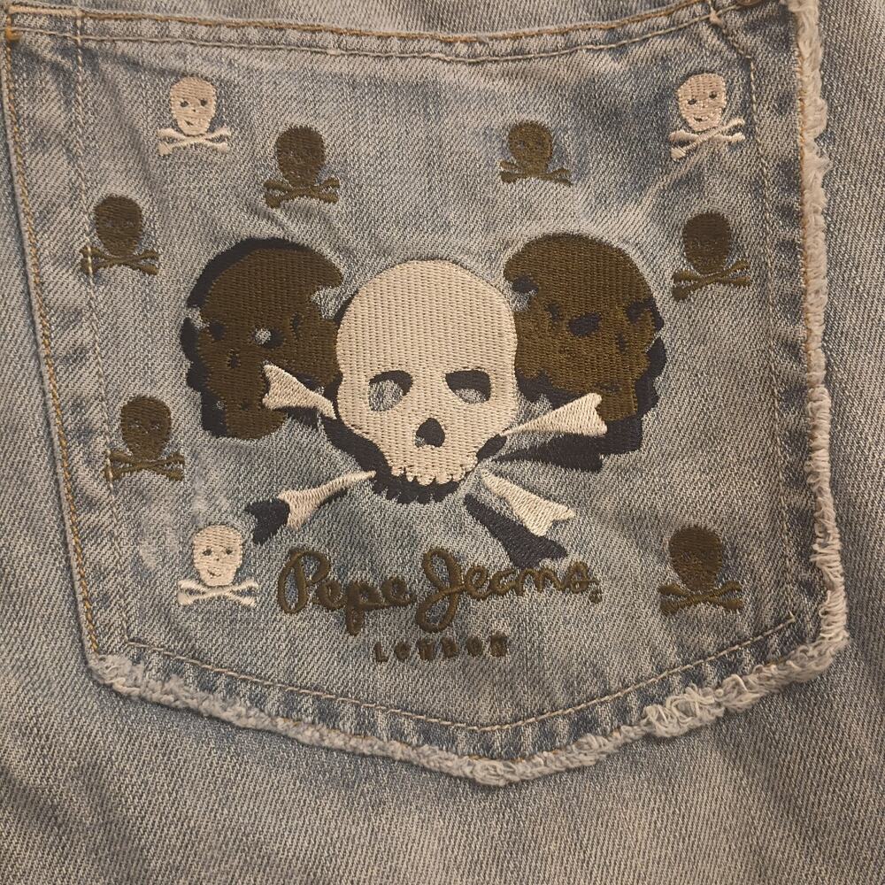 Rare Vintage Y2k Pepe London Skater Grunge Thrashed Skull Baggy Mens Jeans 34